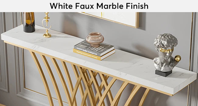 59 inch Gold Console Table, Modern Entryway Table with Grid-Shaped Metal Base for Entrance, Hallway, Entryway, Living Room - Uknowucme