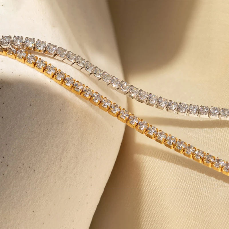 2mm Moissanite Tennis Necklace For Women S925 Silver Plated 18K Gold Sparking Rhinestone Choker Chain Wedding Jewelry Adjustable - Uknowucme