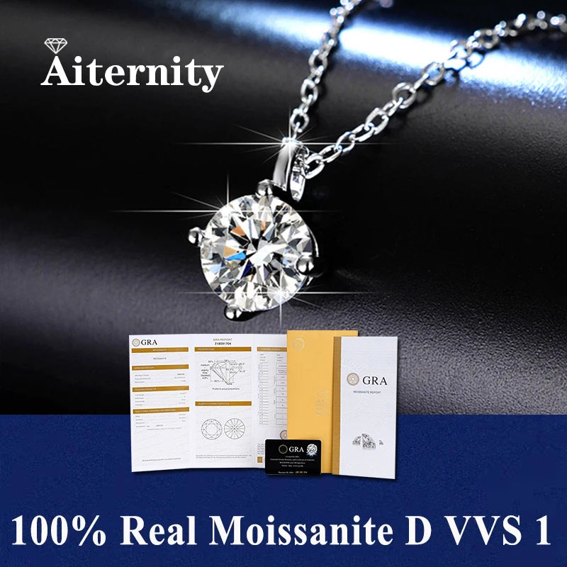 925 Sterling Silver Necklace Pendant 100% Real Moissanite For Women Fashion Clavicle Chain Necklaces Wedding Party Jewelry Gift - Uknowucme