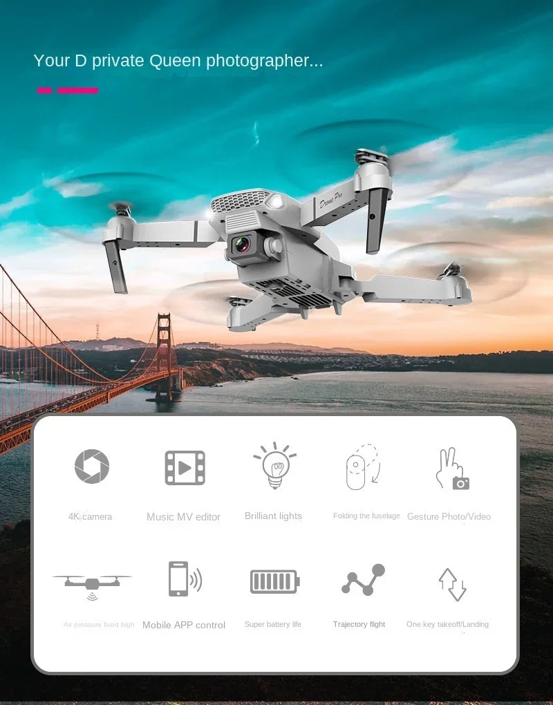 Drone E88 Pro Drone Aerial Photography High Definition 4k Dual Camera Quad Axis Remote Control Aircraft Children's Toys - Uknowucme