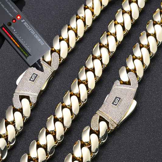 High Quality 14K Plated Monaco Chain 925 Silver Cuban Link Necklace Iced Out VVS Moissanite Clasp Smooth Cuban Chain Jewelry - Uknowucme