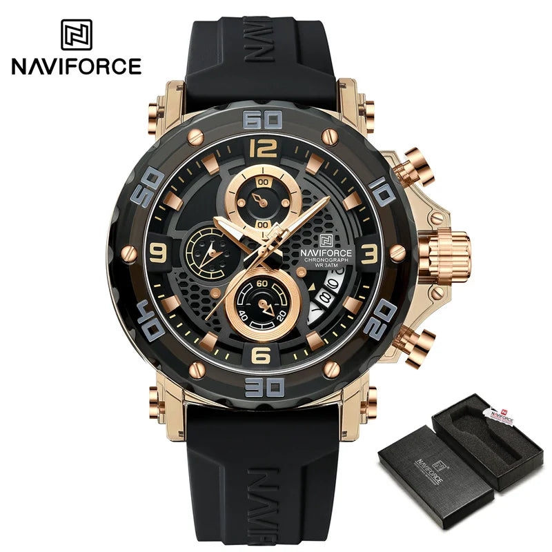 NAVIFORCE Men's Quartz Watch Fashion Trend 5ATM Waterproof Male Watches Chronograph Luminous Hands Silicone Strap Lightweight - Uknowucme