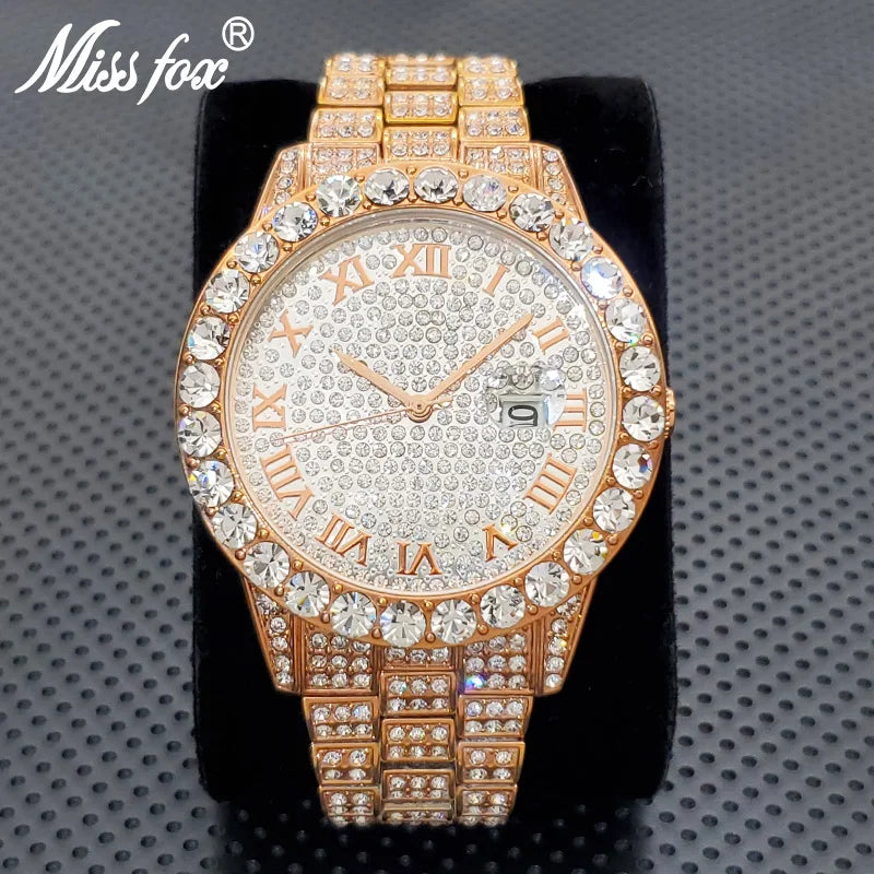 Stylish Black Crytal Watch For Men Unique Full Paved Diamond Quartz Timepiece Top Brand Fashion Bling Ice Out Male Hip Hop Clock