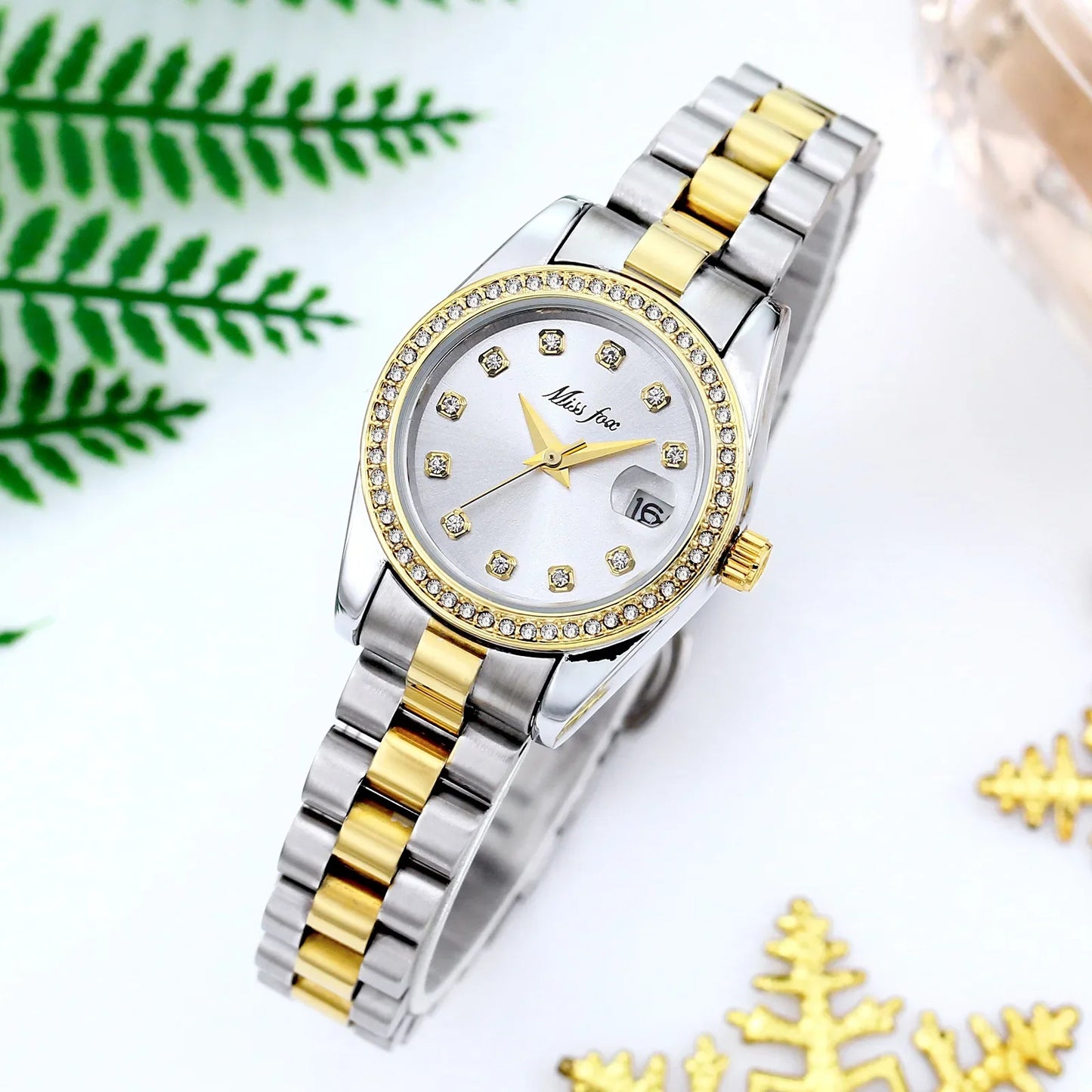 Iced Out Watch for Women Fashion Ladies Watches Diamond Bezel Quartz Wristwatch Female Gold Steel Reloj Mujer Waterproof Clock