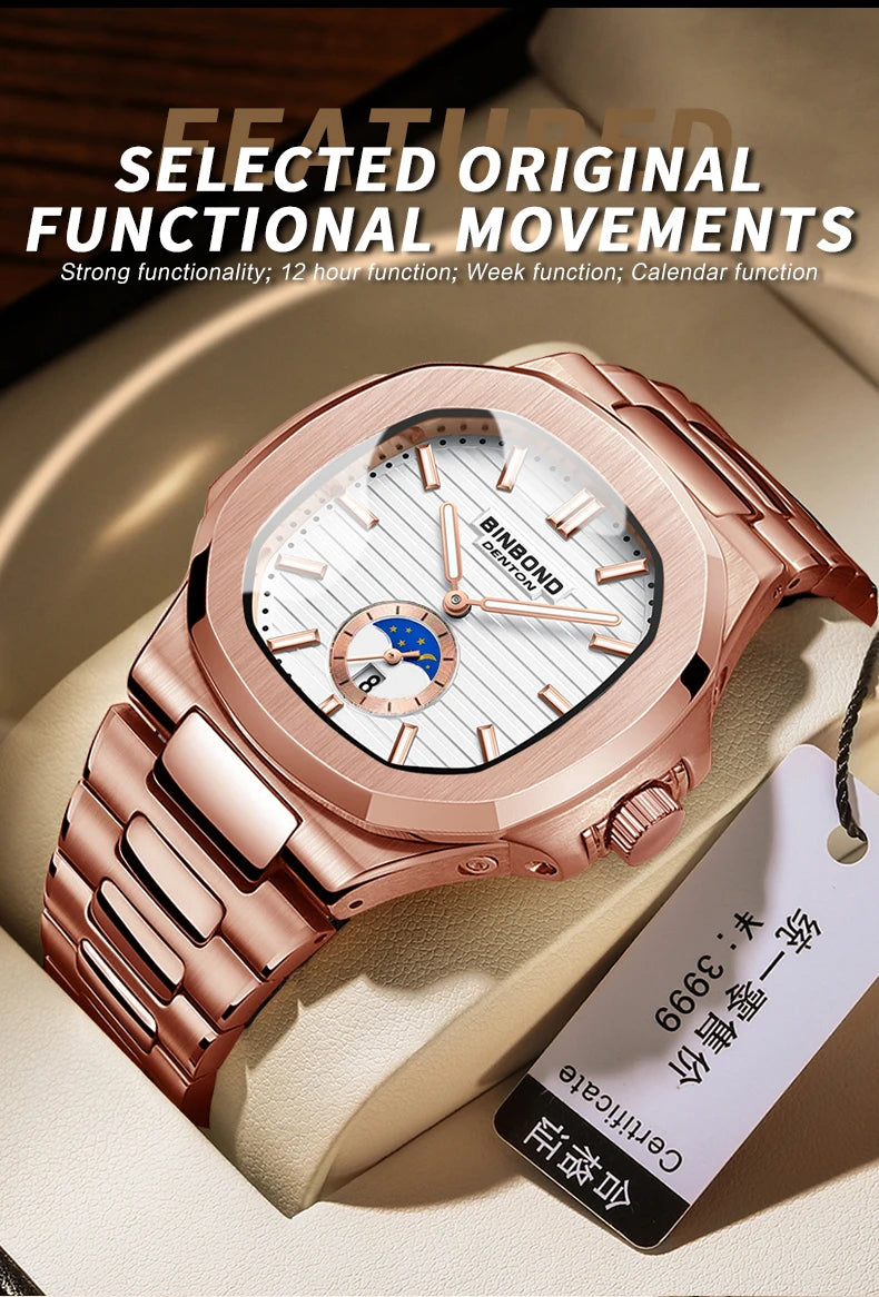BINBOND Luxury Men Wristwatch Business Waterproof Luminous Date Man Watch Stainless Steel Men's Quartz Watches Relogio Masculino - Uknowucme