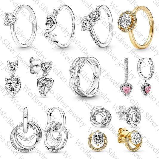 NEW 925 Sterling Silver pretty Mother’s Day Family Always Encircled Hoop Earrings Mum Pavé Heart Rings Fit Women Gifts - Uknowucme