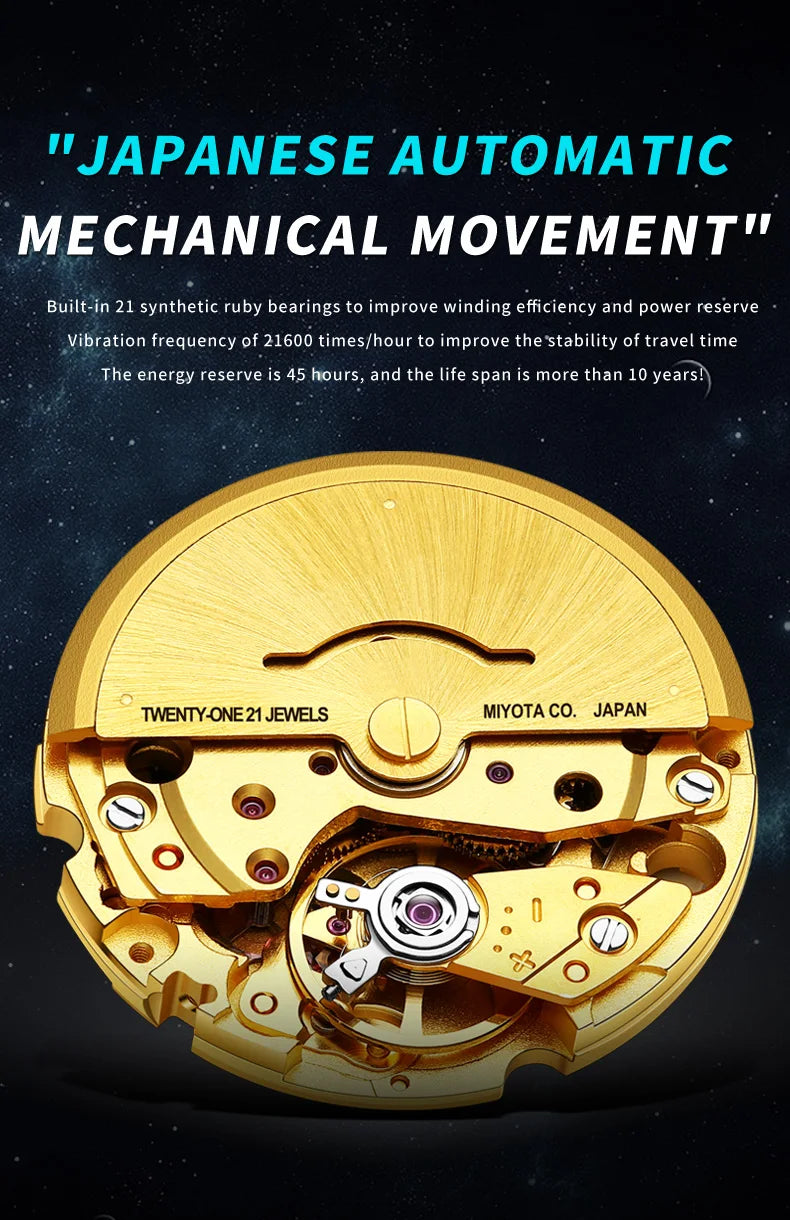 OUPINKE 3230 Men's Watches Flywheel Automatic Mechanical Original Wristwatch for Man Waterproof Luminous Perpetual Moon Phase - Uknowucme