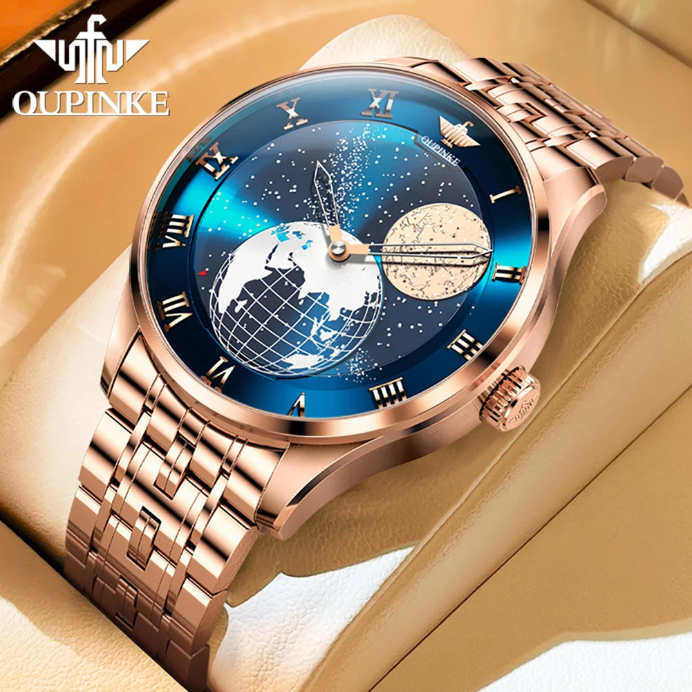OUPINKE 3230 Men's Watches Flywheel Automatic Mechanical Original Wristwatch for Man Waterproof Luminous Perpetual Moon Phase - Uknowucme