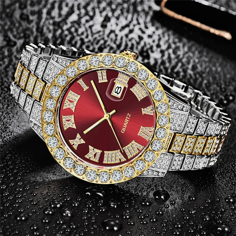 Cool Iced Out Watches for Men Top Luxury Hip Hop Diamond Watch Calendar Quartz Wristwatches Gift Relogio Masculino Drop Shipping