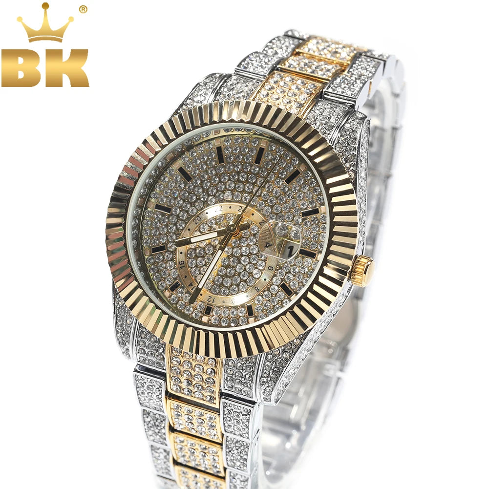 THE BLING KING Men's Watch Iced Out Quartz Clock Luxury Top Quality Rhinestone Automatic Date Business Waterproof Wrist Watches