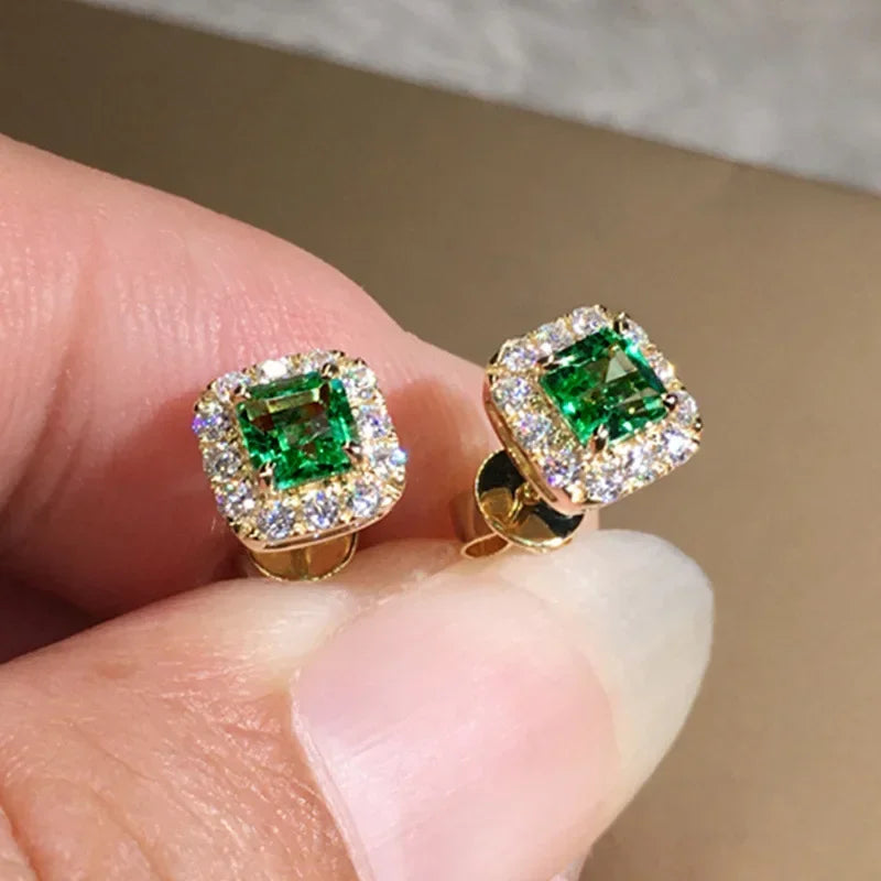 2025 Geometric Green CZ Sparkling Cubic Zirconia Earrings, Suitable for Women's Wedding Parties, Elegant  Jewelry - Uknowucme