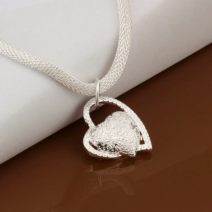 925 Sterling Silver Necklace Gorgeous Charm Fashion  Heart Wedding Lady Love for Women Noble Luxury 18 Inches 45cm Jewelry - Uknowucme