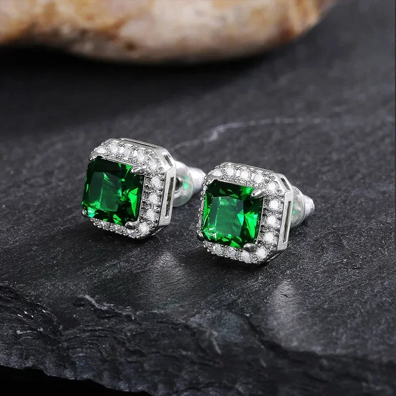 2025 Geometric Green CZ Sparkling Cubic Zirconia Earrings, Suitable for Women's Wedding Parties, Elegant  Jewelry - Uknowucme