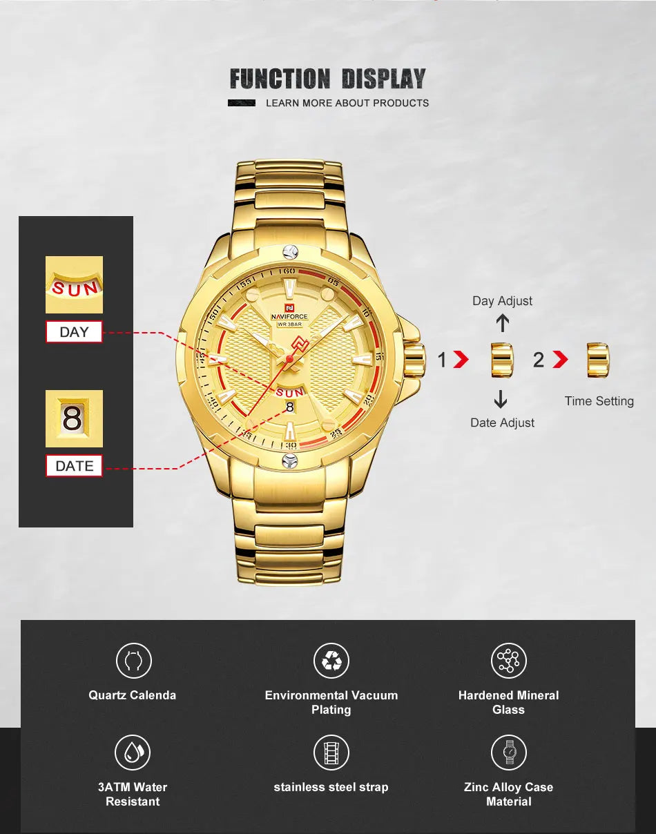 NAVIFORCE Men Luxury Wrist Watch Waterproof Business Male Watches Stainless Steel Casual Quartz Calendar Clock Relogio Masculino - Uknowucme