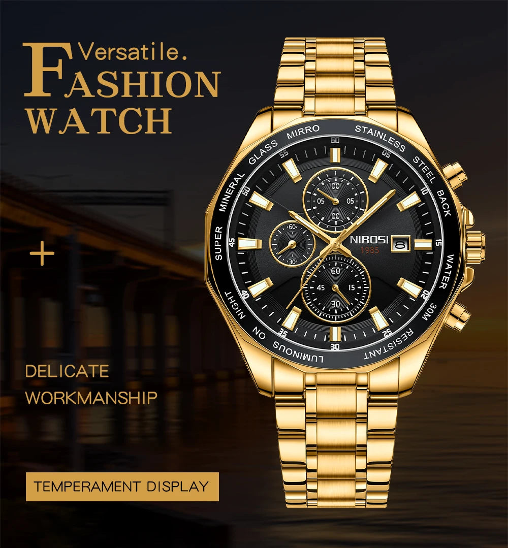 NIBOSI Fashion Big Watch Stainless Steel Top Brand Luxury Sport Chronograph Quartz Watches For Men Wristwatch Relogios Masculino - Uknowucme