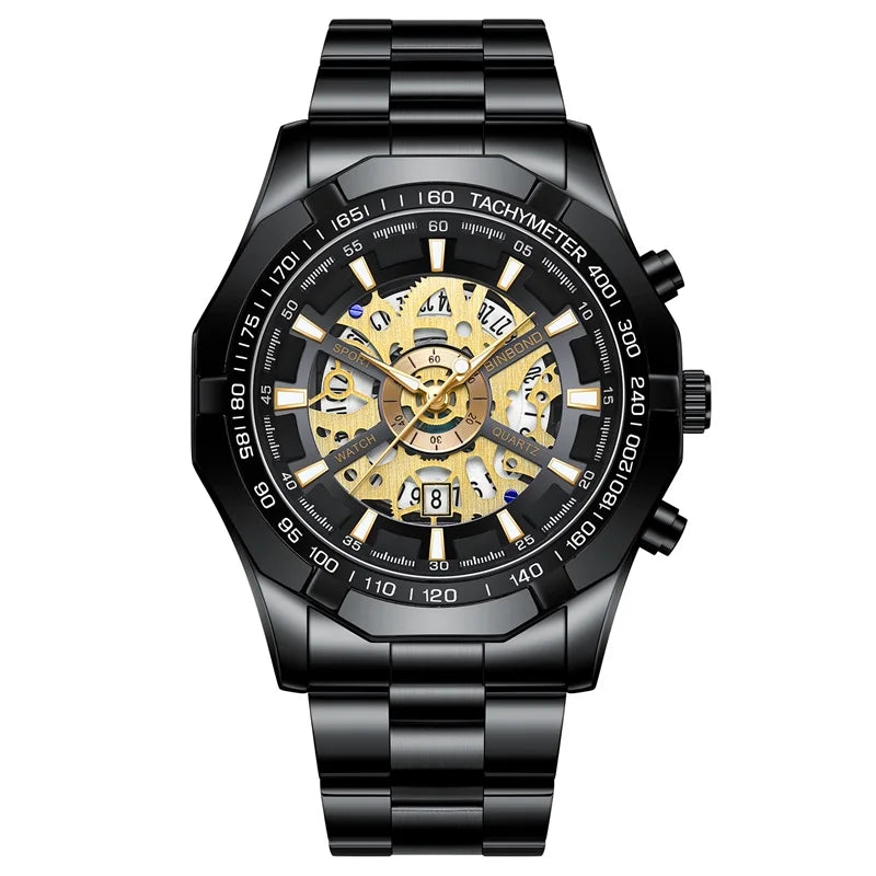 2025 Mens Quartz Watches Top Brand Luxury Stainless Steel Waterproof Hollow Out Blue Big Male Wristwatches Relogio Masculino - Uknowucme