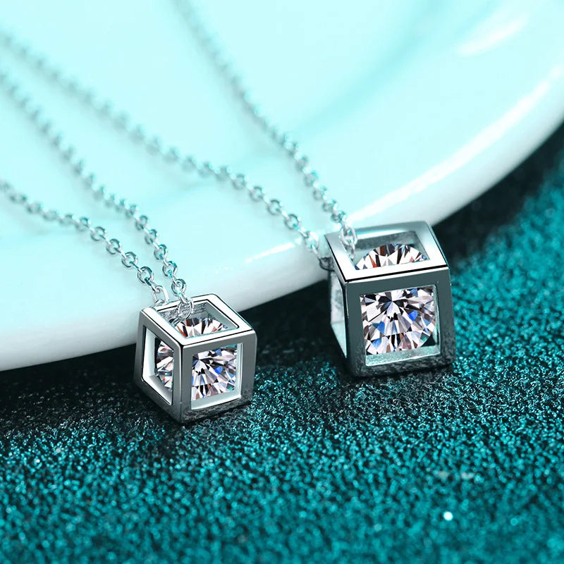Moissanite diamond necklace, S925 silver plated with pt950 gold, square pendant necklace - Uknowucme