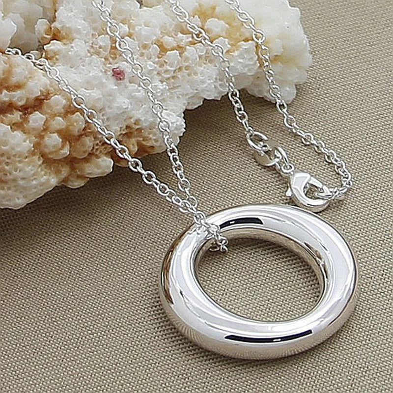 DOTEFFIL 925 Sterling Silver Round Circle Smooth Pendant Necklace 18 Inch Chain For Women Wedding Engagement Fashion Jewelry - Uknowucme