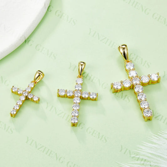 YinZheng Moissanite Jewelry 925 Sterling Silver Cross Pendant D VVS Diamond Moissanite Cross Pendant Hip Hop & Rock Religious - Uknowucme