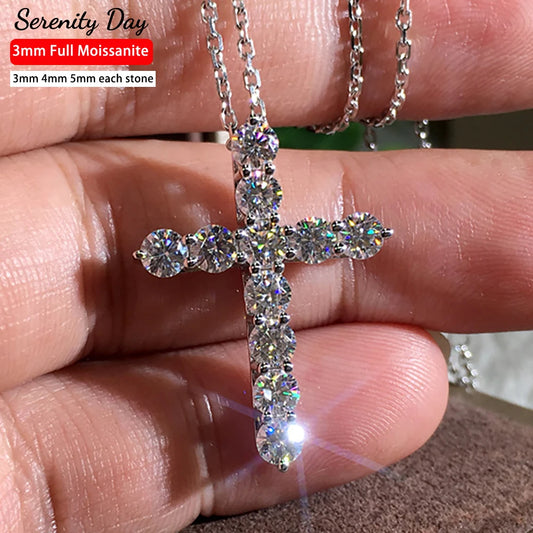 Serenity Day 3.0mm 4mm Moissanite Necklace 925 Sterling Silver Cross Pendants Necklace for Women Engagement Bridal Fine Jewelry - Uknowucme