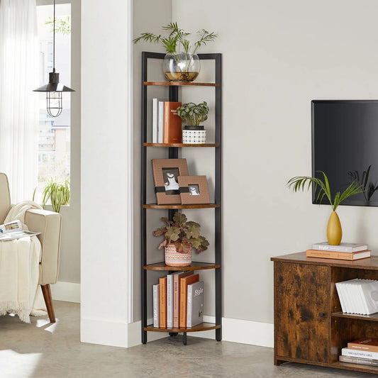 VASAGLE 5 Tier Corner Bookcase Corner Bookcase Multipurpose Plant Rack Storage Unit for Living Room Bedroom Office Industrial