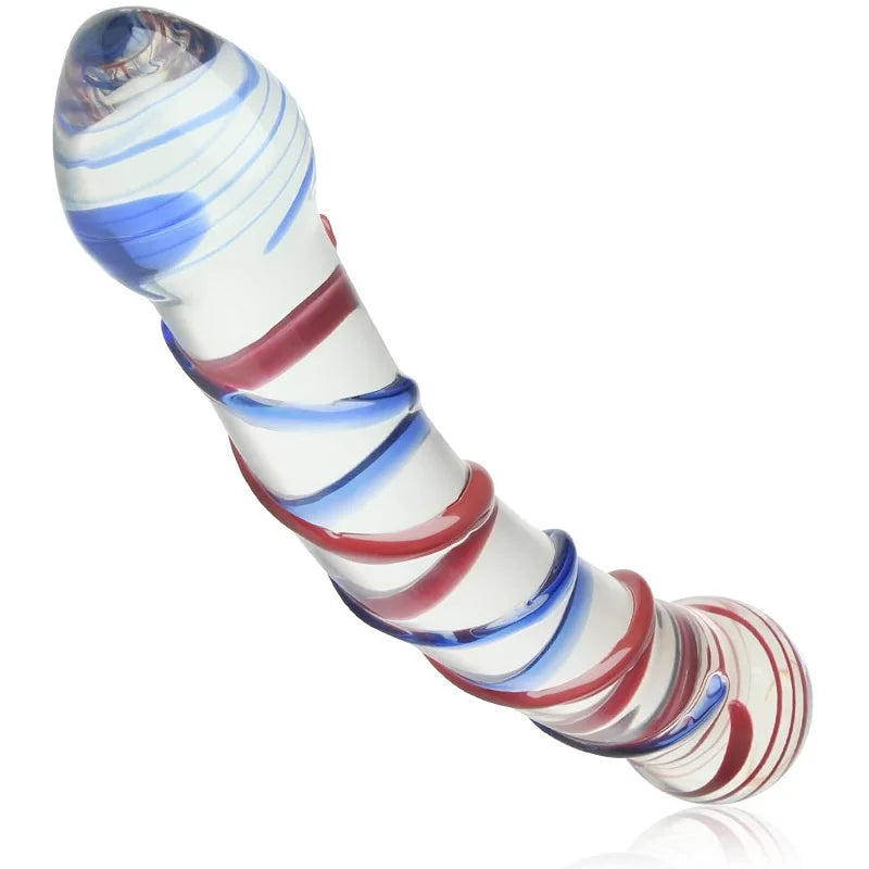 Glass Double Dildo G-Spot Stimulation Butt Plugs Anal Trainer Crystal Pleasure Wand with Raised Spiral Texture for Men Women