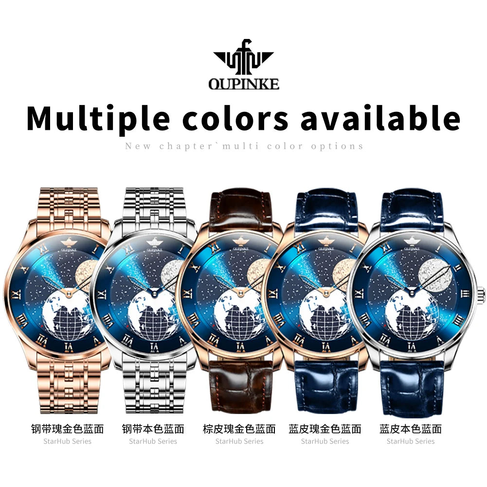 OUPINKE 3230 Men's Watches Flywheel Automatic Mechanical Original Wristwatch for Man Waterproof Luminous Perpetual Moon Phase - Uknowucme