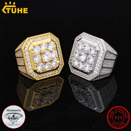 Moissanite Finger Rings Men Certificate Square Couple Ring For Women Luxury 925 Sterling Silver High Quality Hip Hop Jewelry - Uknowucme