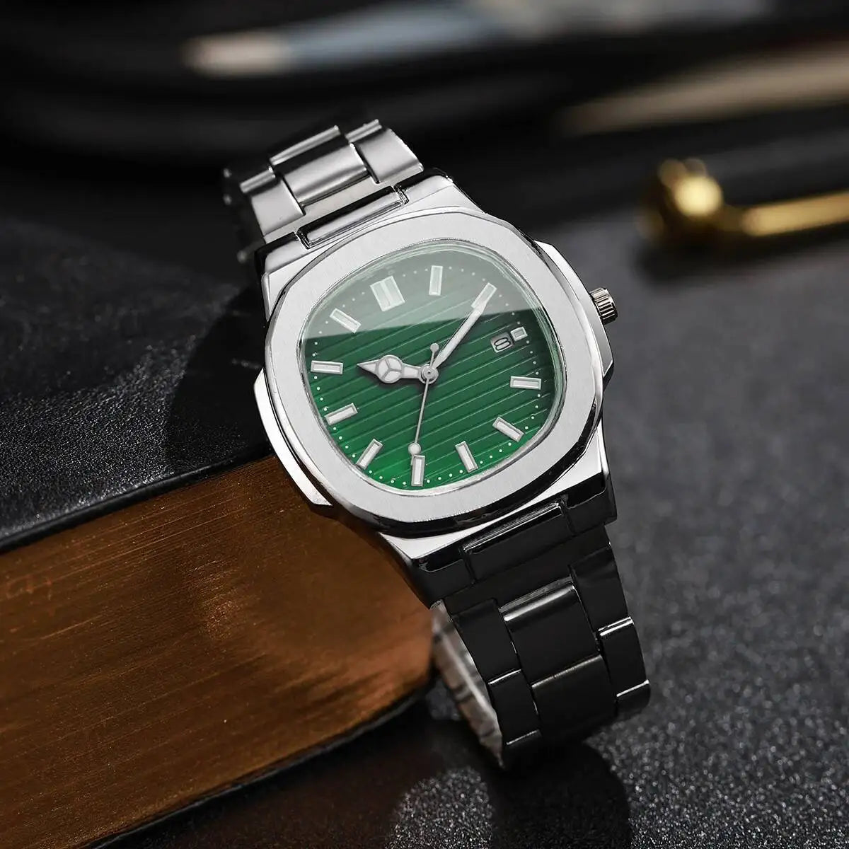 Fashion Square Men Business Watches Luxury Stainless Steel Strap Quartz Watch with Calendar For Mens Clock（Without Box） - Uknowucme