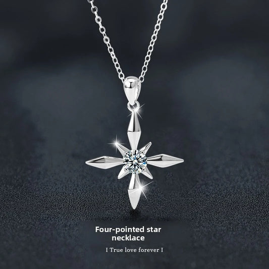 Moissanite Star Pendant Necklace Exquisite Sterling Silver S925 Clavicle Necklace, Elegant Girlfriend Gift, Light Luxury Jewelry - Uknowucme