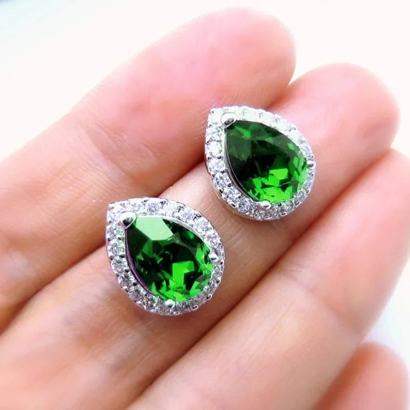 2025 Geometric Green CZ Sparkling Cubic Zirconia Earrings, Suitable for Women's Wedding Parties, Elegant  Jewelry - Uknowucme