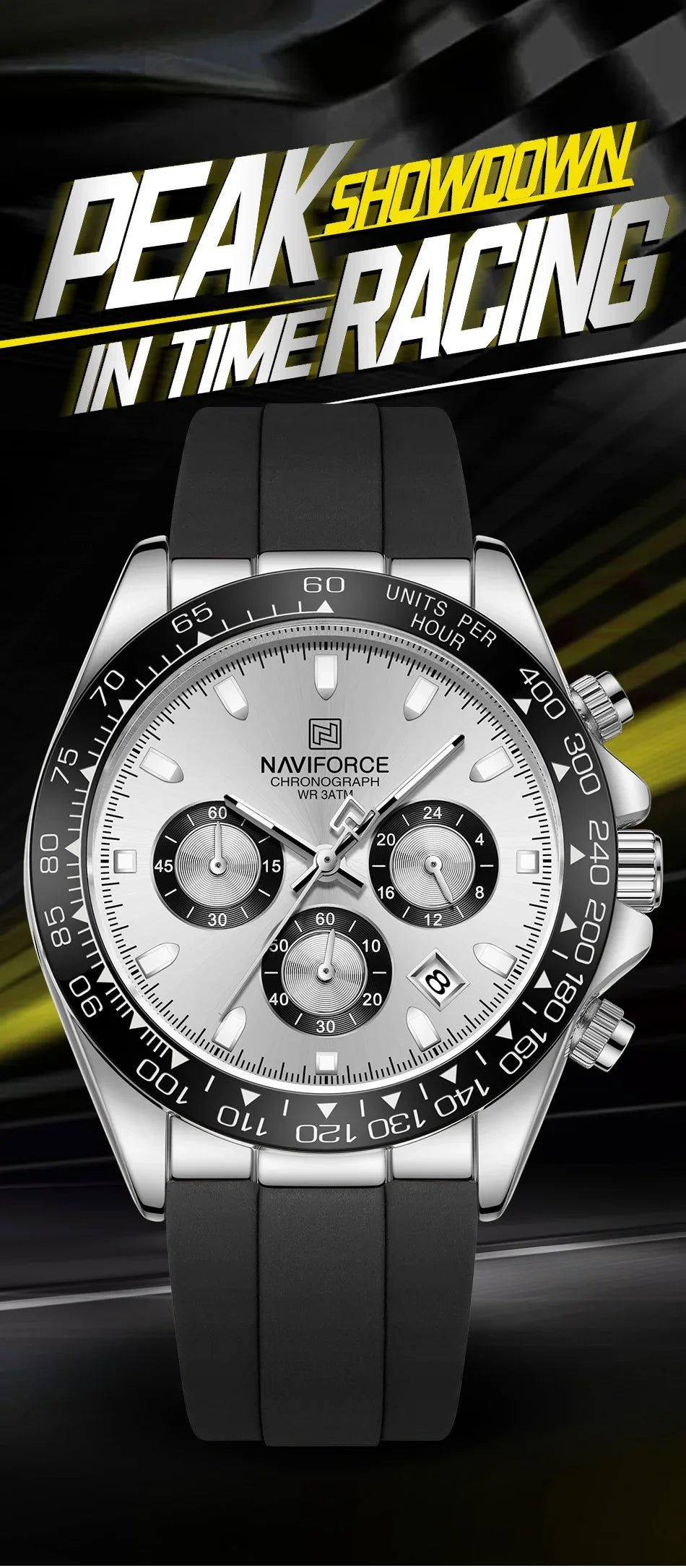 NAVIFORCE NF8054 Original Watches For Men Silicone Band Casual Sport Chronograph Luminous Wristwatch Relogio Masculino Male Gift - Uknowucme