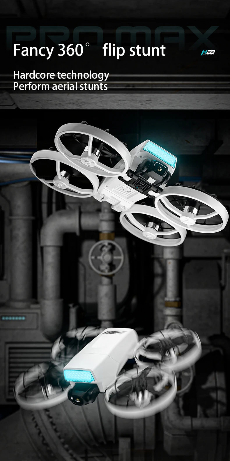 Drone H28 : gyroscope 6 axes pour un vol 360° stable, technologie 2,4 GHz, Automatic facial recognition photo-taking