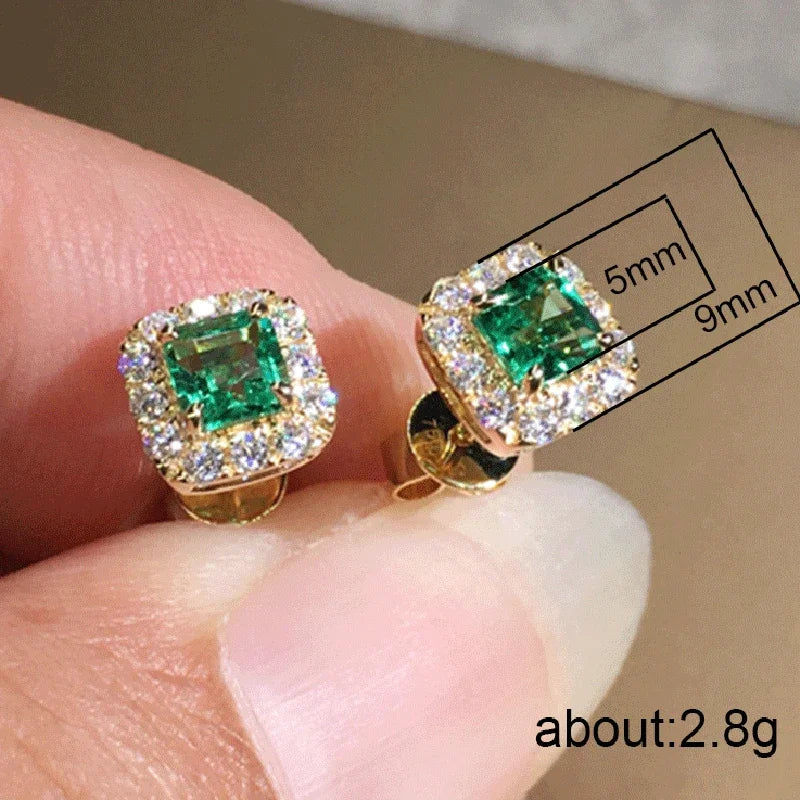 2025 Geometric Green CZ Sparkling Cubic Zirconia Earrings, Suitable for Women's Wedding Parties, Elegant  Jewelry - Uknowucme