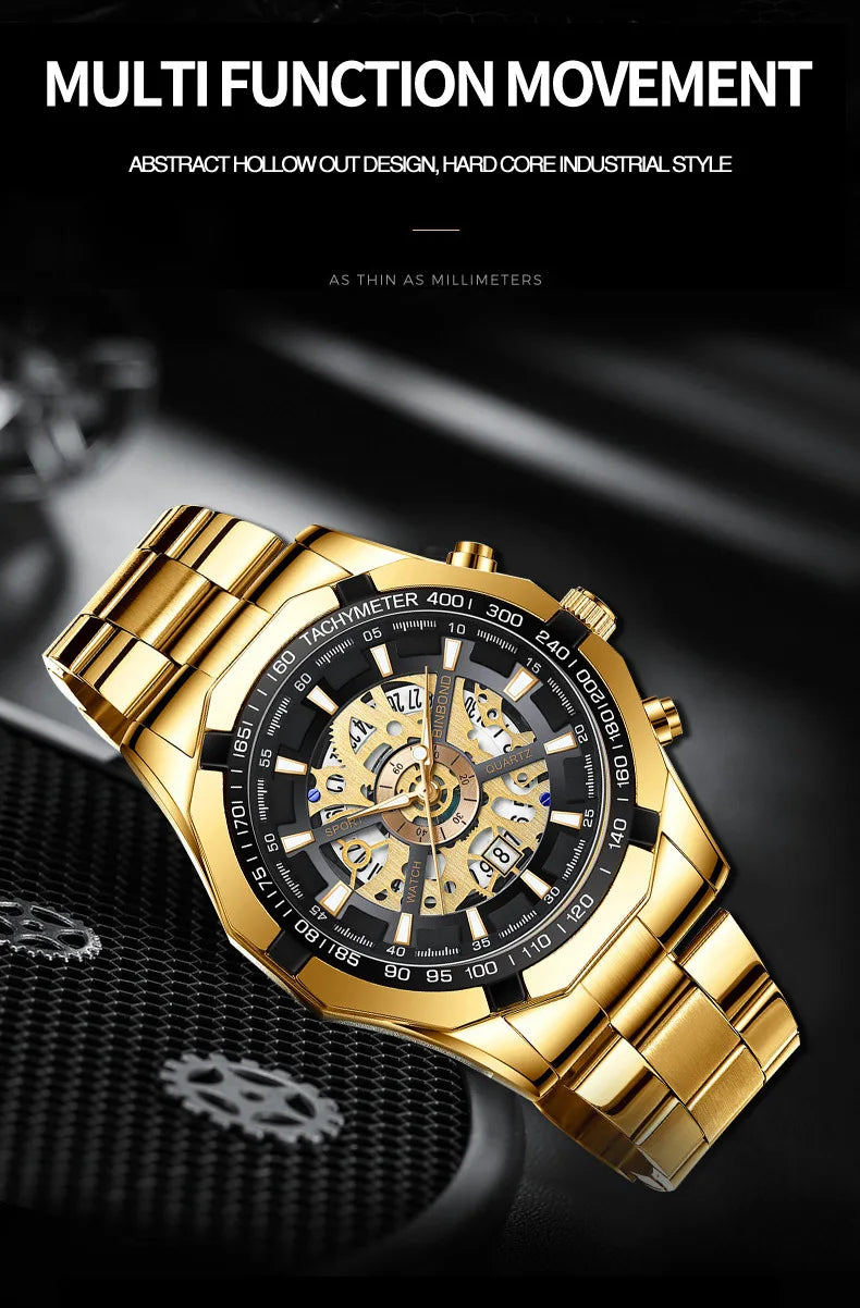 2025 Mens Quartz Watches Top Brand Luxury Stainless Steel Waterproof Hollow Out Blue Big Male Wristwatches Relogio Masculino - Uknowucme