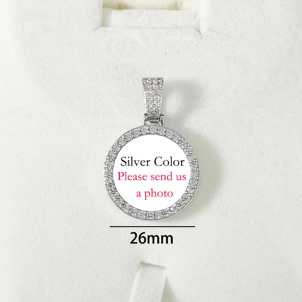 Custom Moissanite Photo Pendant 925 Silver VVS Personalized DIY Memory Picture Mini Small Medium Circle Chain Pendant Necklace - Uknowucme