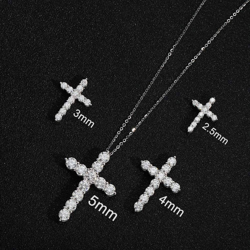 KNOBSPIN Full Moissanite Cross Pendant Necklace Original 925 Sterling Sliver Chain Plated 18k White Gold Fine Necklace for Women - Uknowucme