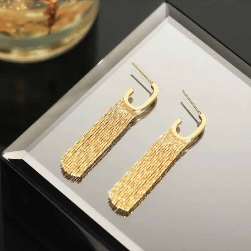 Fashion Statement Gold Silver Color Long Metal Chain Bling Tassel Earrings for Women Wedding Ms Hot Jewelry Pendant Gift - Uknowucme