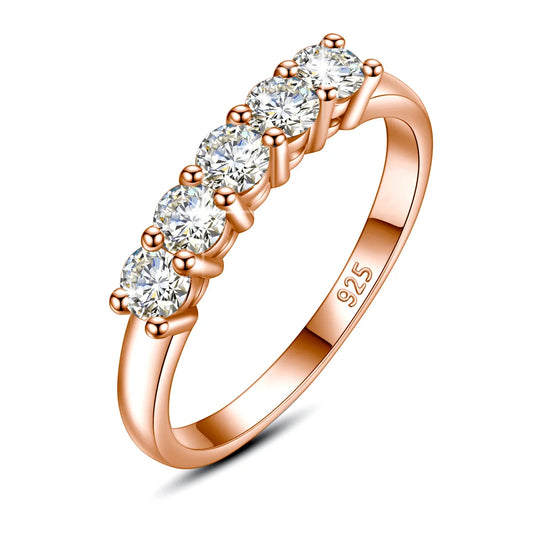 5 Stone Moissanite Ring Silver 925 100% Rose Gold Plated Brilliant Jewelry with Certified Engagement Gifts For Woman Girl - Uknowucme