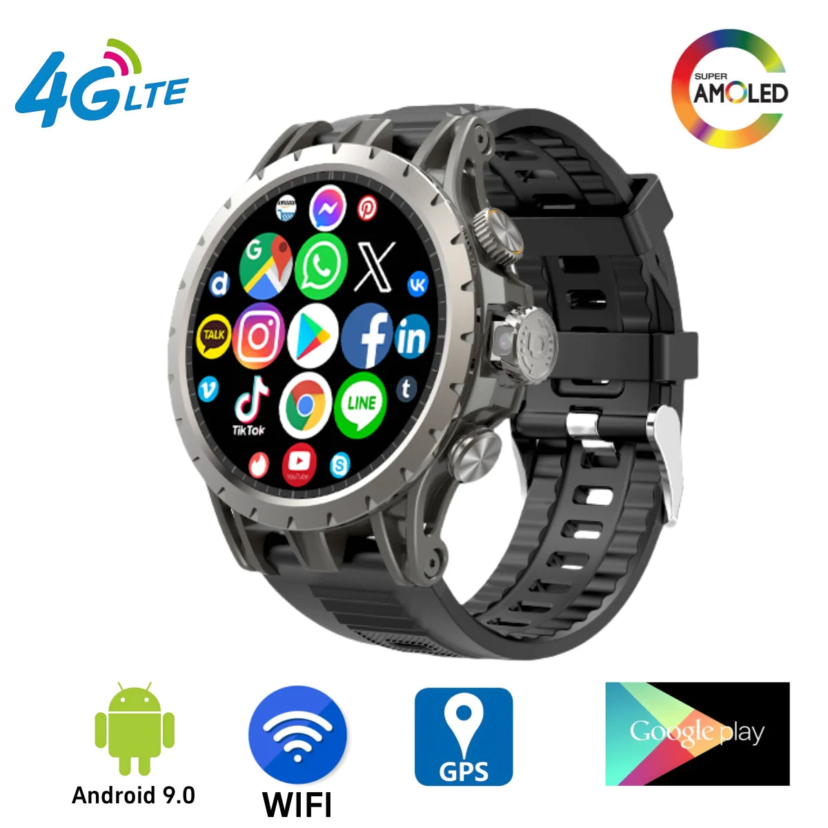 4G Full Netcom Android 9.0 4G Smart Watch 1.43'' Amoled Screen Display 8GB+128GB GPS WIFI Video Call 5MP Camera Q85 Smartwatch