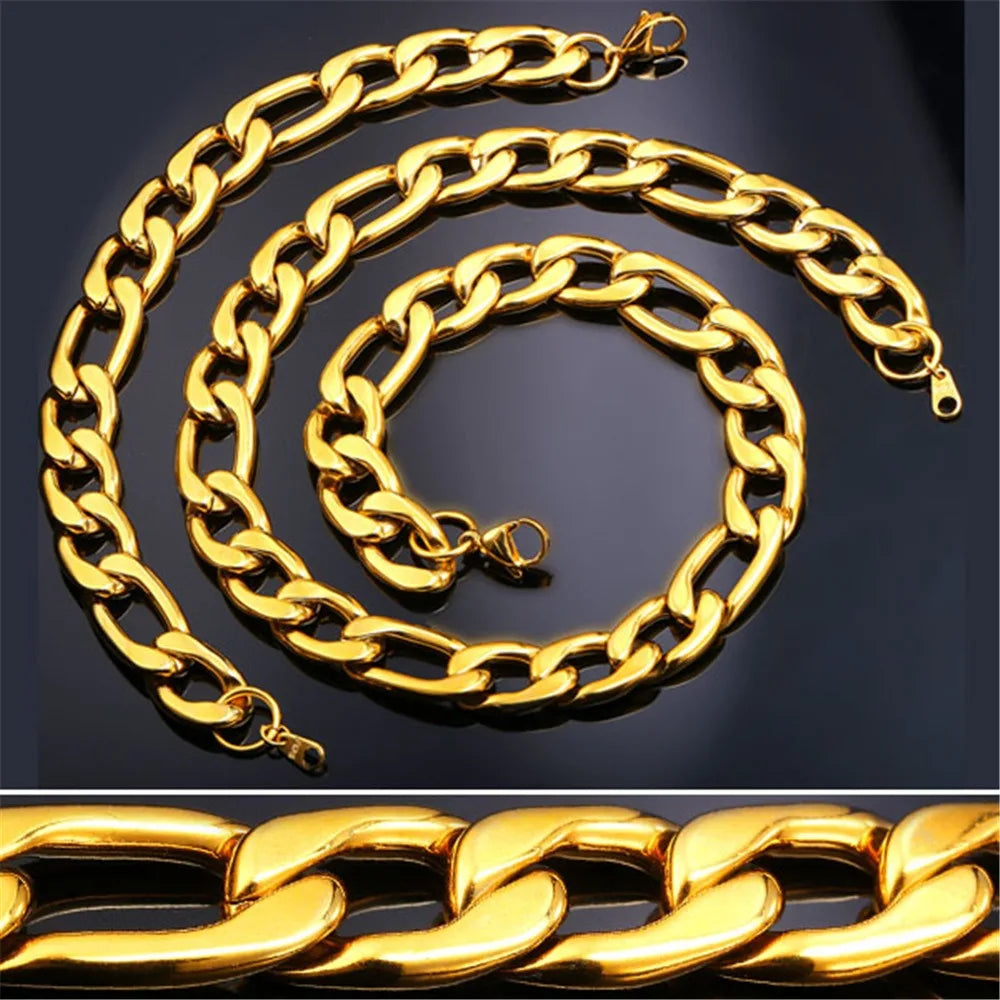 Fashion Stainless Steel Figaro Necklace Bracelet Sets for Women Men Punk Style Jewlery Sets  Hot Sale Birthday Jewlery Gifts - Uknowucme
