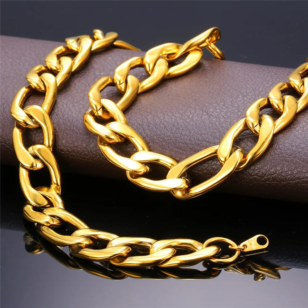 Fashion Stainless Steel Figaro Necklace Bracelet Sets for Women Men Punk Style Jewlery Sets  Hot Sale Birthday Jewlery Gifts - Uknowucme