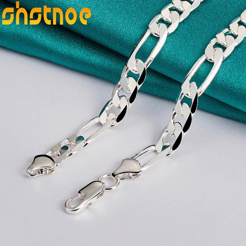 925 Sterling Silver 8mm Geometric 20 Inch Cuban Chain Necklace For Man Women Party Engagement Wedding Gift Fashion Charm Jewelry