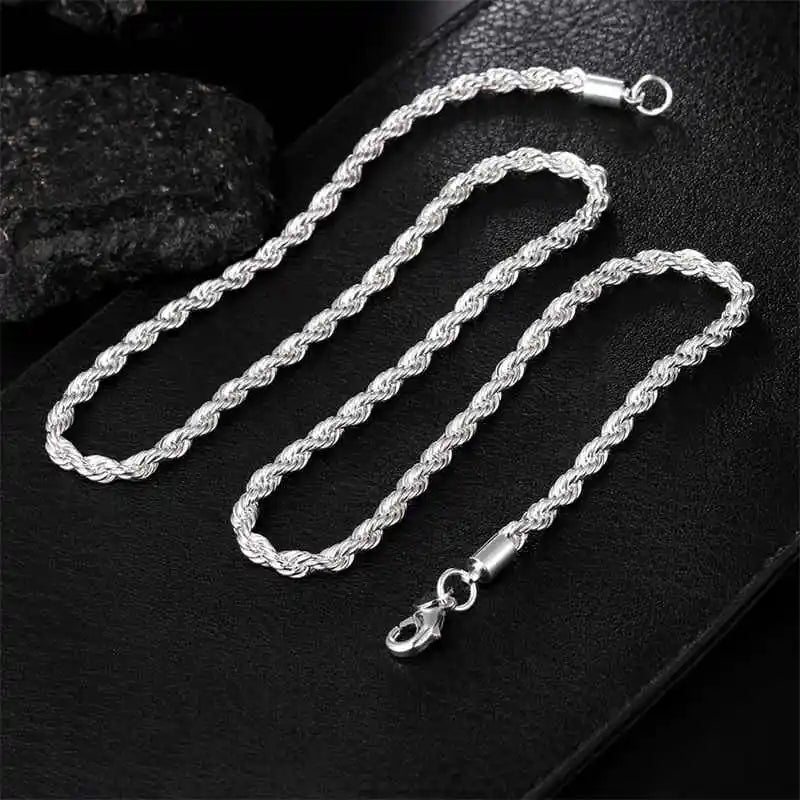 Classic 925 Sterling Silver Twisted Rope Chain Men Necklace Width 4MM Figaro Cuban Chain Necklace For Men Women Jewelry Gifts