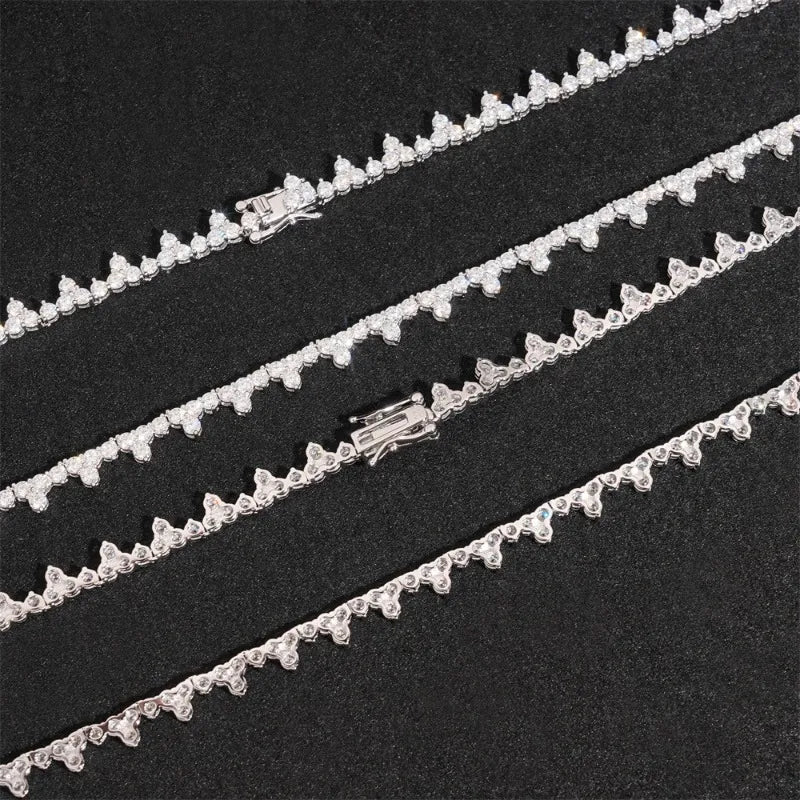 925 Silver 2.5MM Real Moissanite Tennis Necklace 3 Prong Hiphop Jewelry Bling Diamond Link Chain Necklaces Women Men Pass Tester - Uknowucme