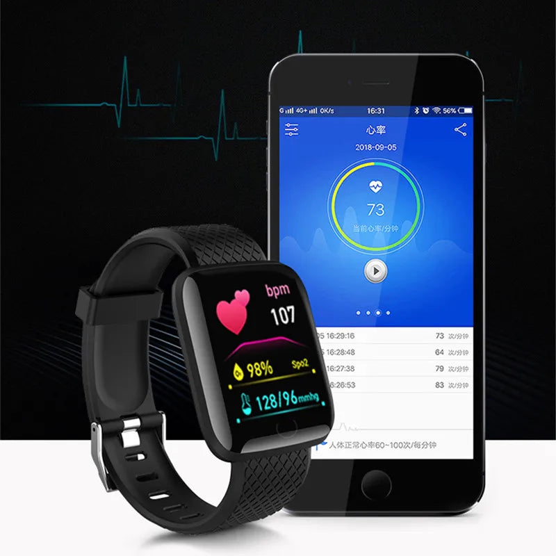 Smart Watch Men Women Message Reminder Blood Pressure Connected Bluetooth Mobile Phone Sports Kids Smartwatch 116Plus relojs