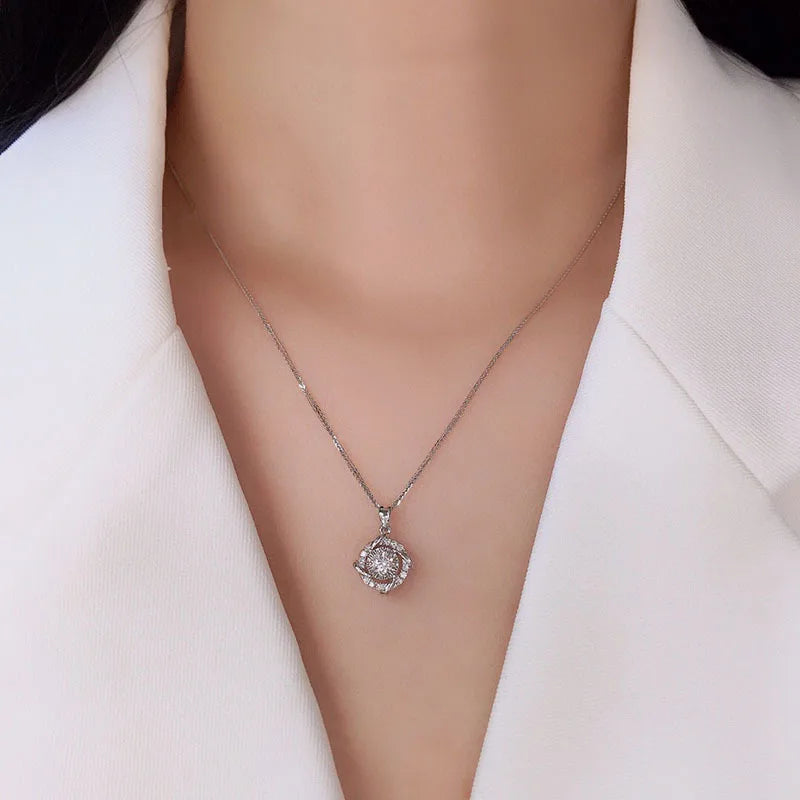 925 Sterling Silver Necklace Pendant 100% Real Moissanite For Women Fashion Clavicle Chain Necklaces Wedding Party Jewelry Gift - Uknowucme