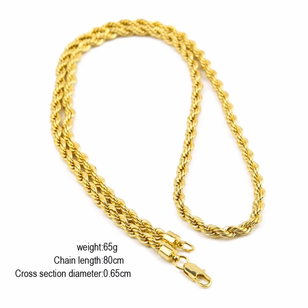 Gold Silver Color 6mm/ 1cm Rope Chain Set For Men And Women Punk Necklace - Uknowucme