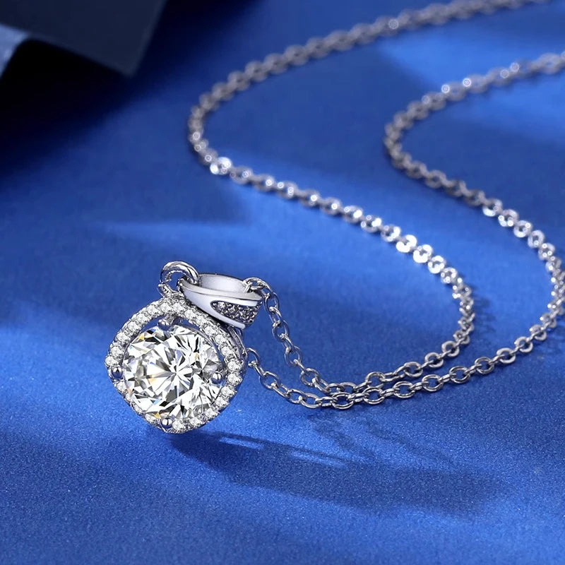 925 Sterling Silver Necklace Pendant 100% Real Moissanite For Women Fashion Clavicle Chain Necklaces Wedding Party Jewelry Gift - Uknowucme