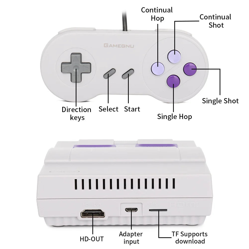 2023 Super HD Output For SNES Retro Classic Handheld Video Game Player TV Mini Game Console Built-in 21 Games with Dual Gamepad